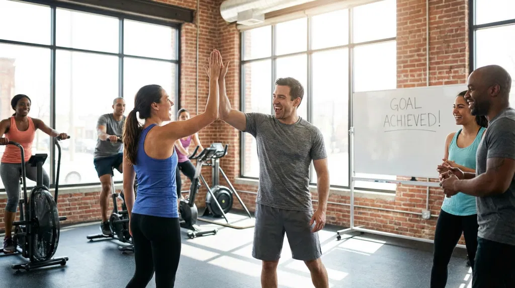 Trainer celebrating with client